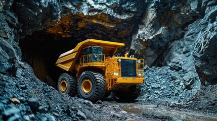 Mining Truck in Quarry: Heavy Machinery in Industrial Cave