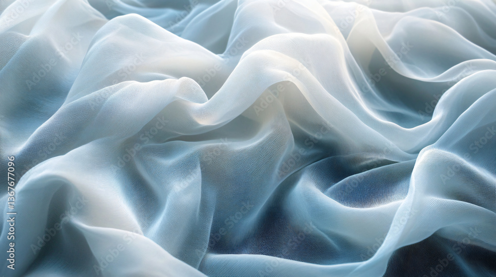 Poster graceful blue and white fabric cascading in translucent layers creating a soft and dreamy aesthetic 