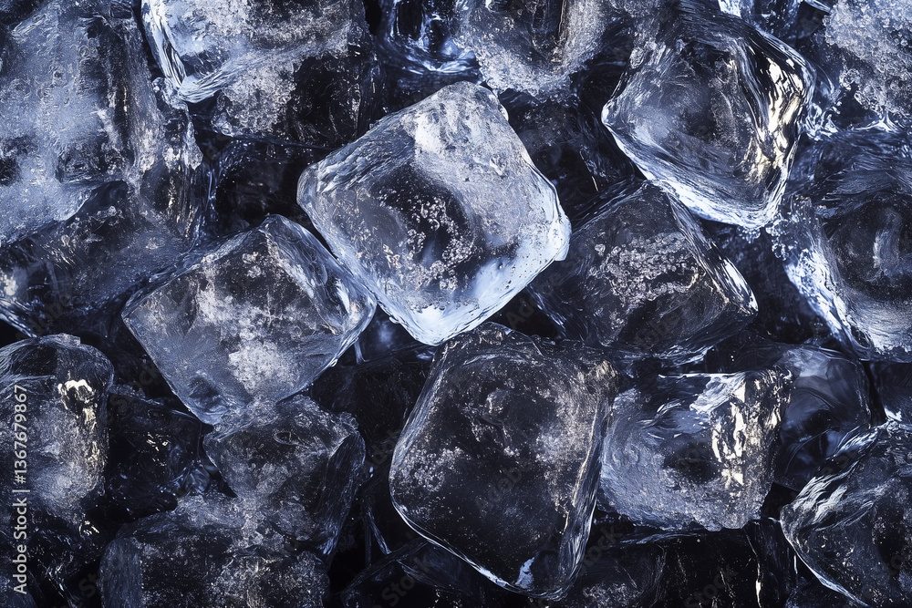 Aufkleber close up of ice cubes on a dark background. the ice cubes are all different sizes and shapes, and th
