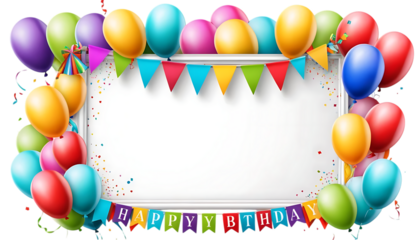 Birthday Frame with Balloons and Colorful Banners png