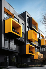 Modern apartment building with cube balconies