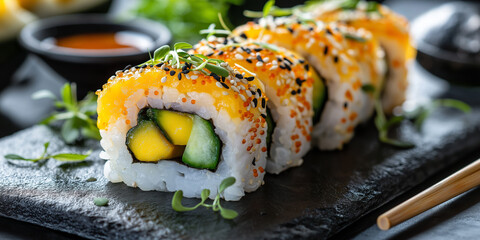 Fresh sushi roll: A vibrant and delicious culinary creation that blends flavor and texture in every bite.
