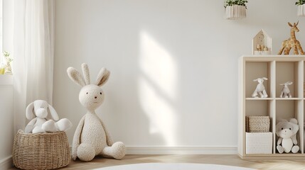 Children's room wall mockup with a white background for interior design presentation.

