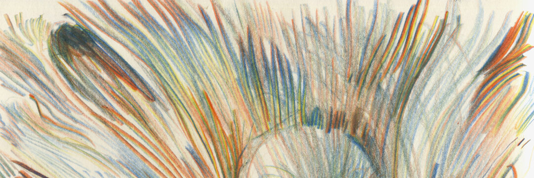 Hand-drawn abstract illustration of ghost face on natural paper with colorful pencil drawings textures