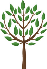 Obraz premium hand drawn stylized illustration of green summer spring tree lush foliage with brown trunk. Painted landscape design element. Eco ecological biology environment concept. For forest wood woodland.