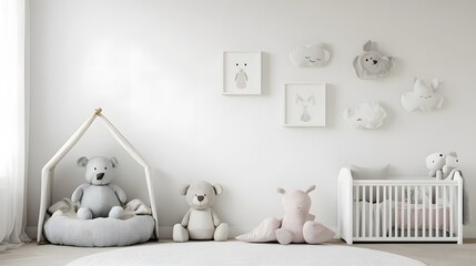Children's room wall mockup with a white background for interior design presentation.

