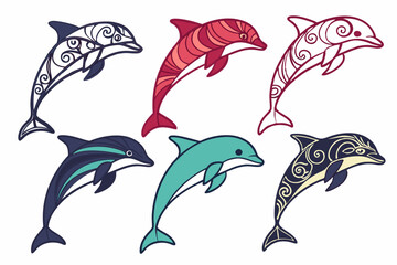 set of Dolphin silhouette vector illustration