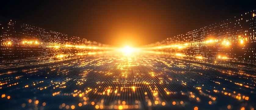 A futuristic visualization showing lines of glowing golden light