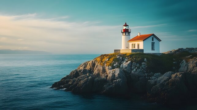 A dreamy small lighthouse home perched on a rocky cliffside - Powered by Adobe
