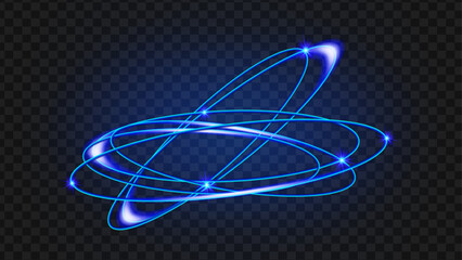 Realistic flares. Blue Flash atom, element, particle, motion.Glowing effects light or sunlight reflection from lens. Stars in space. Isolated glints set. Sparkle glares. Vector shimmering elements