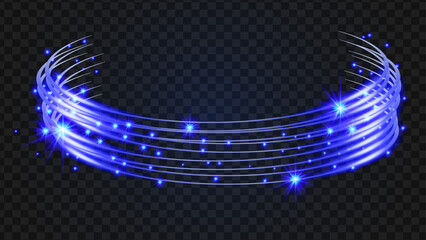 Futuristic blue light. Realistic flares. Blue Flash. Sparkle glares.Vector shimmering elements with transparent highlights, glow, sun rays and bokeh sparks.