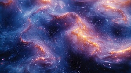 Fototapeta premium Ethereal waves of blue and gold, shimmering with light and shadow interplay