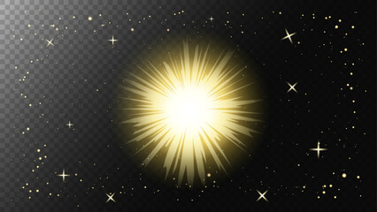 Glare from the lens.Realistic flares. Blue Flash. Glowing effects. Glowing effects light or sunlight reflection from lens. Stars in space. Isolated glints Sparkle glares.Vector shimmering elements