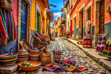 Fototapeta premium Jaen Street, La Paz Bolivia: Historic Center Cobblestone Street Photography