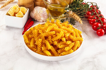Italian dry pasta Fussili for bowl