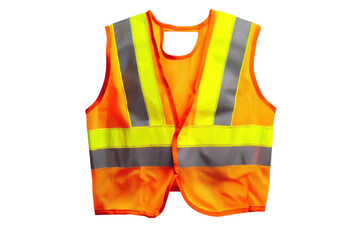 Bright safety vest laid flat, showcasing reflective stripes for improved visibility during work isolated on transparent background