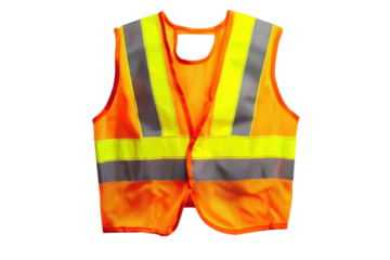 Bright safety vest laid flat, showcasing reflective stripes for improved visibility during work isolated on transparent background