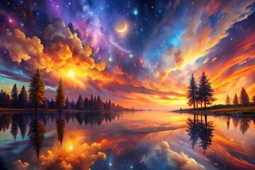 Fototapeta premium sunset over the lake