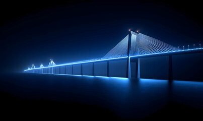 Stunning Night View of a Bridge Illuminated with Bright Blue Lights