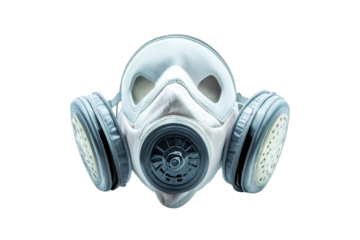 A striking gas mask on a pristine background, representing themes of protection and safety isolated on transparent background