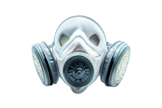 A striking gas mask on a pristine background, representing themes of protection and safety isolated on transparent background