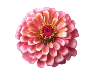 Detailed Pink Zinnia Flower Head Isolated on Transparent Background