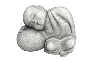 Original philosophical sleeping monk figurine stone decorative statue for garden decor, interior, buddhism religious theme, 3D render, transparent background
