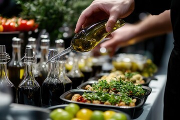 Global food and beverage marketing fair with gourmet tasting, high-end branding, and celebrity chef endorsements