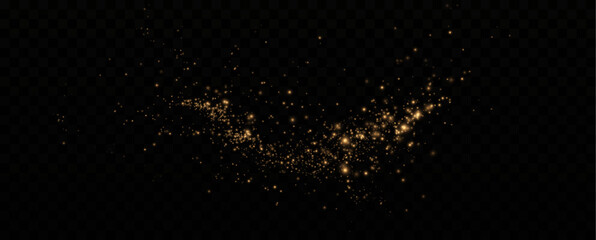 Vector sparkles on a transparent background. Christmas light effect. Sparkling magical dust particles.The dust sparks and golden stars shine with special light.