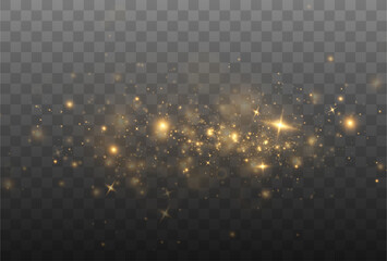 Vector sparkles on a transparent background. Christmas light effect. Sparkling magical dust particles.The dust sparks and golden stars shine with special light.