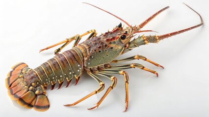 Caribbean Spiny Lobster on White Background with Detailed Texture  
