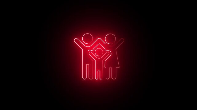 Red glowing Neon Sign Family. Toilet signs.