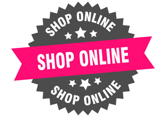 shop online. shop online round pink label isolated on transparent background