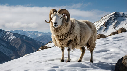 Naklejka premium A resilient snow sheep stands proudly ai