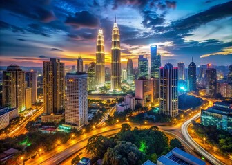 Fototapeta premium Kuala Lumpur Night Panorama: Stunning Cityscape Views