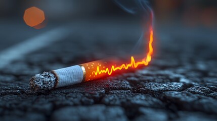 A glowing cigarette lies on the ground, captivating all who see
