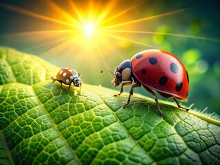 Obraz premium Ladybug and Insect on Leaf - Macro Nature Photography