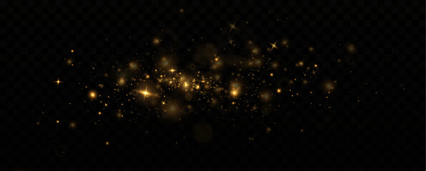 Vector sparkles on a transparent background. Christmas light effect. Sparkling magical dust particles.The dust sparks and golden stars shine with special light.