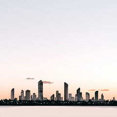 Fototapeta premium City Skyline Silhouette at Dawn Pastel Sky Minimalist Design
