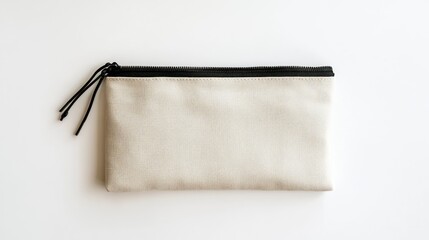 Neutral Fabric Zipper Pouch on White Background for Mockup Display