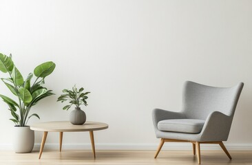 Modern Living Room with Gray Armchair and Potted Plants Interior Design