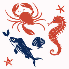 Sea Animals silhouette vector illustration