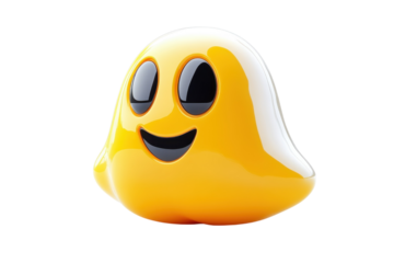 A Cheerful, Mischievous Ghost Emoticon Beams Playfully Against A Stark Isolated on Transparent Background Showcasing Its Glossy, 3d Design