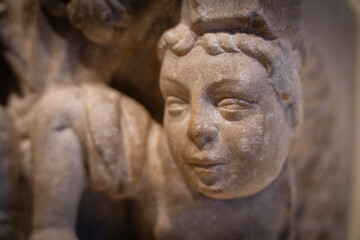 Obraz premium Capitals of the Hospital of Sant Nicolau, 13th century, marble carving, former Hospital of San Nicolau in Barcelona, MNAC, Barcelona, ​​Catalonia, Spain