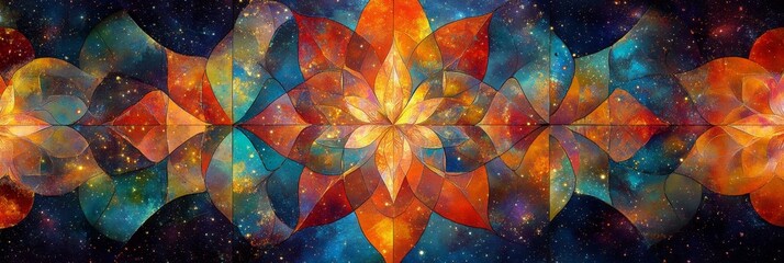 Cosmic lotus flower blossoming in starry night sky.
