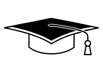 Graduation Cap Icon - Minimalist Black Silhouette Vector for Education & Academic Achievement, Minimalist black graduation cap icon, vector illustration, perfect for education and academic designs.