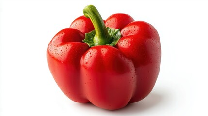 Crisp Red Bell Pepper with Shiny Surface and Green Stem