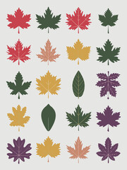 Fototapeta premium Colorful Maple and Oak Leaves in 3x3 Vector