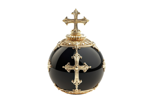 A black egg adorned with a golden cross highlights exquisite craftsmanship isolated on transparent background