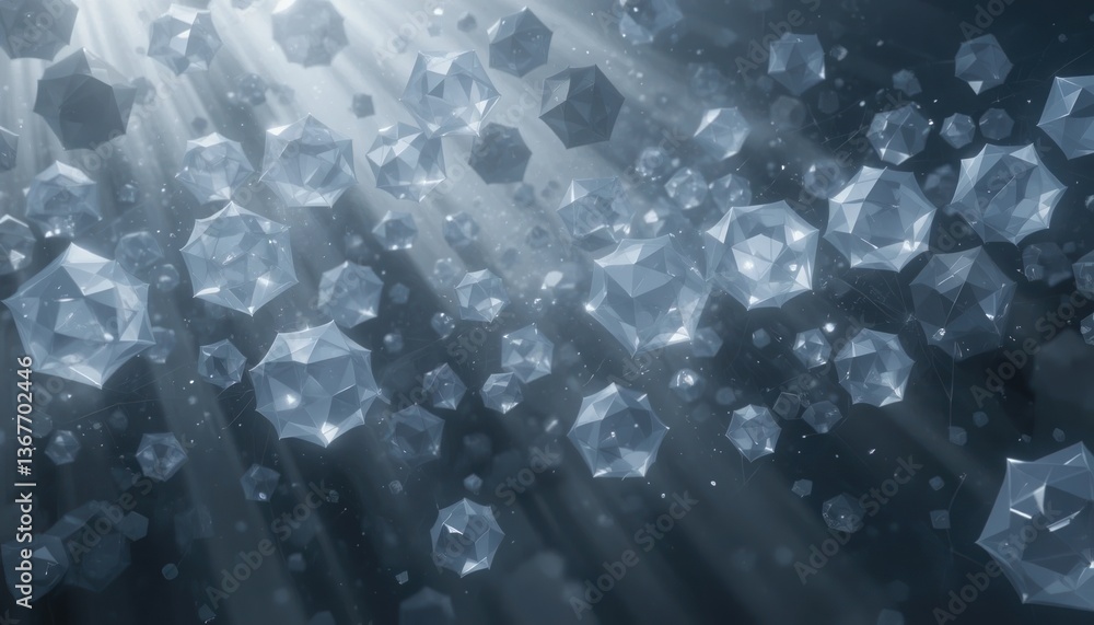 Poster captivating light rays illuminating floating crystals underwater scene digital artwork ethereal envi